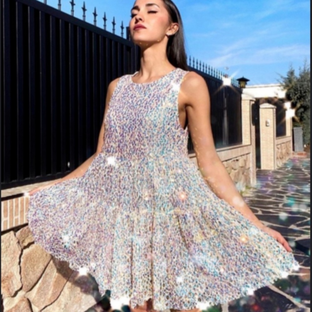 Zara Sparkling Iridescent Multicolor Sleeveless Dress